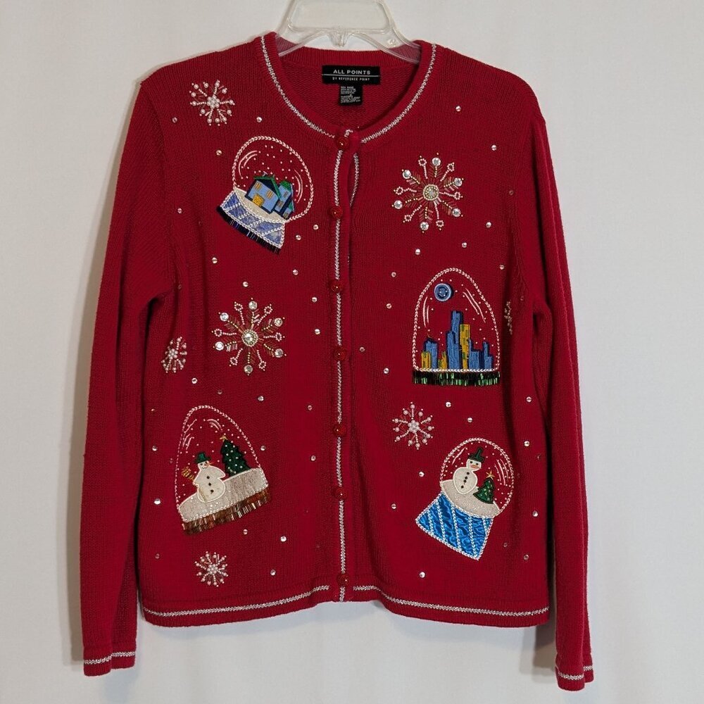 ALL POINTS BY REFERENCE POINT Red Christmas Holiday Cardigan Sweater; Size M